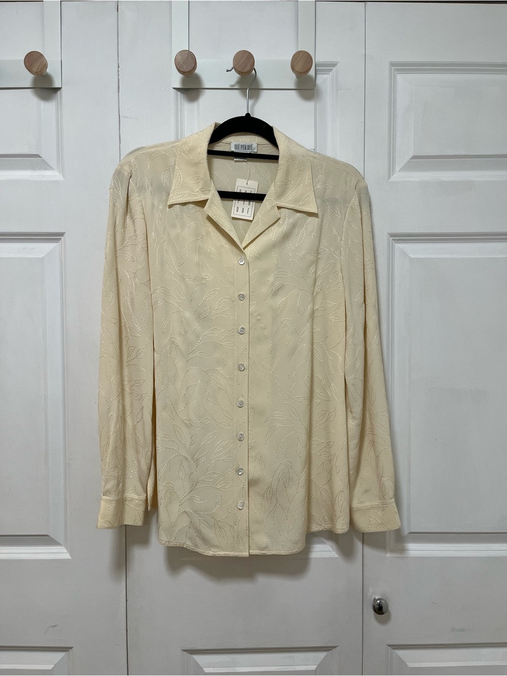Vintage Silk Embroidered Button-Front Long-Sleeve Blouse